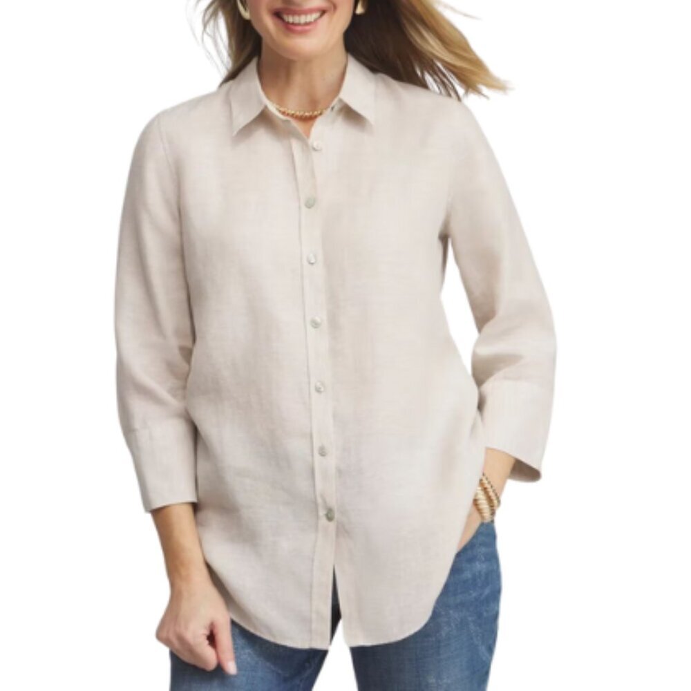 Chico's Womens 0 No Iron Three Quarter Linen Shirt